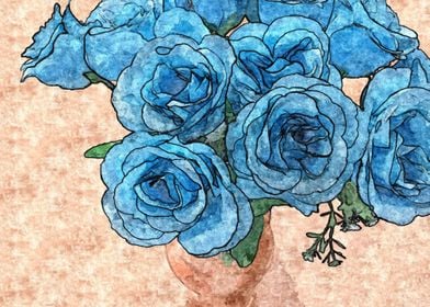 Vase of Blue Roses Flowers