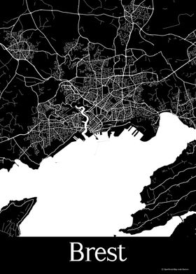 Brest France Black Map