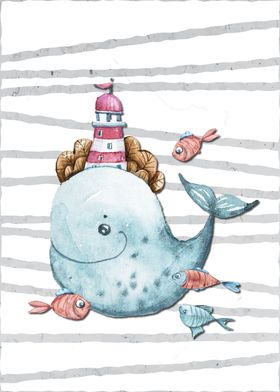 Whale lighthouse Kids Art