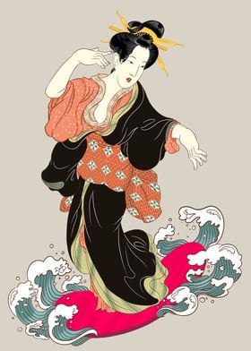 ukiyoe surfing lady