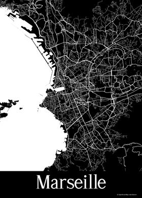 Marseille France Black Map