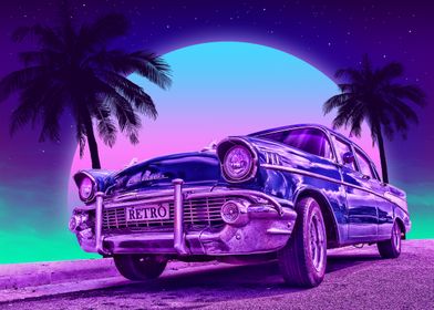 Blue sedan synthwave