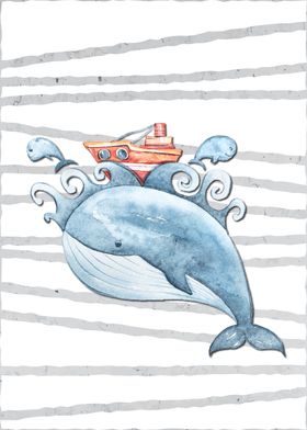 Funny Whale Watercolor Art