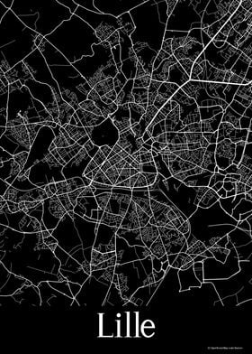 Lille France Black Map