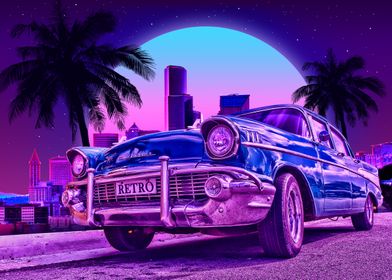 Blue sedan synthwave