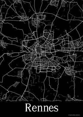 Rennes France Black Map