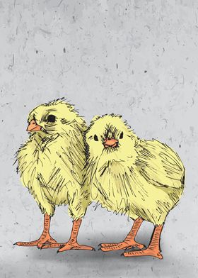 Cute Chicks Sketch WallArt