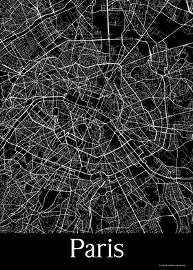 Paris France Black Map