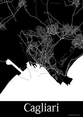 Cagliari Italy Black Map