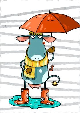 Funny Cow Umbrella WallArt