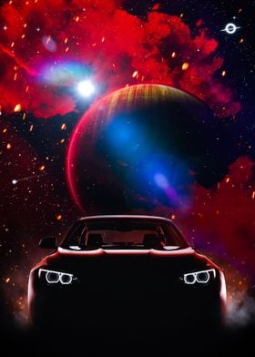 Red Sportive Car in Space