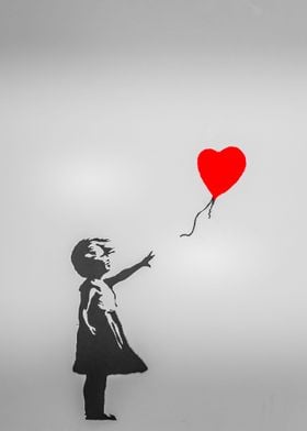 A Girl & Red Hart Ballon