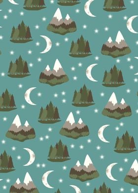 Mountains pine and moon