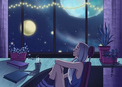 Girl in a lofi cozy room