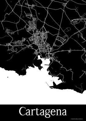 Cartagena Spain Black Map