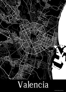 Valencia Spain Black Map