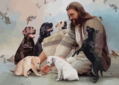 God surrounded by Labrador