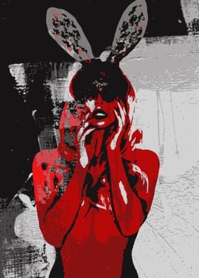 Melting red bunny girl art