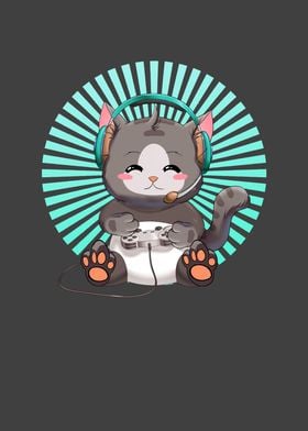 Cute Anime Art Gaming Cat