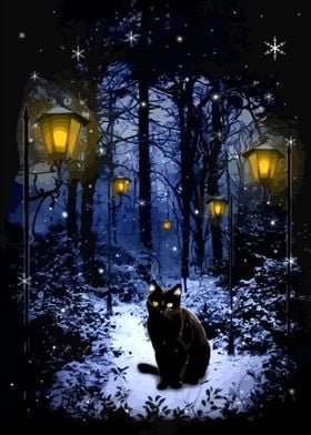 Black Cat Snow Christmas