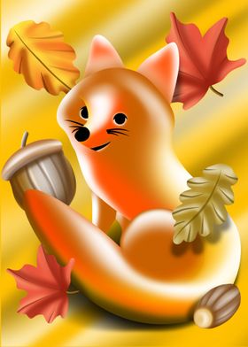 Red fox with maple leaves