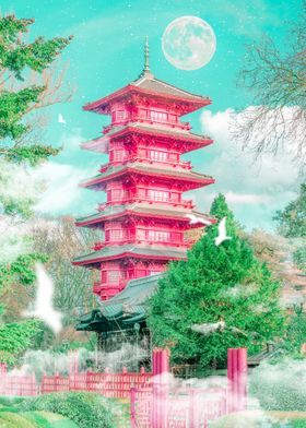 Pagoda white bird moon