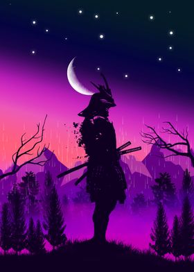 Samurai In Moon Back