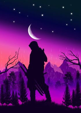 Samurai In Moon Back