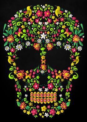 skull mexican green floral