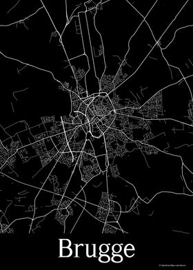 Brugge Belgium Black Map