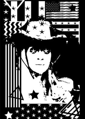 Cowgirl with USA flag blac