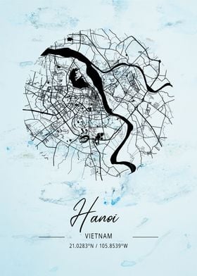 Hanoi Alpha Watercolor Map