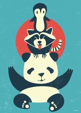 Panda raccoon and penguin