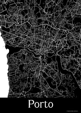 Porto Portugal Black Map