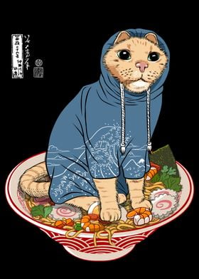 Japanese cat on ramen