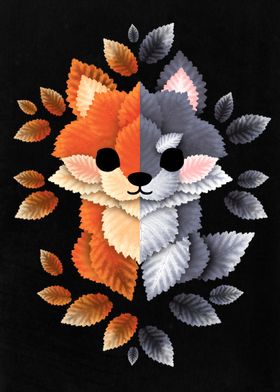 Fox wolf of leaves