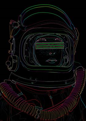 Neon Line Art Space Girl