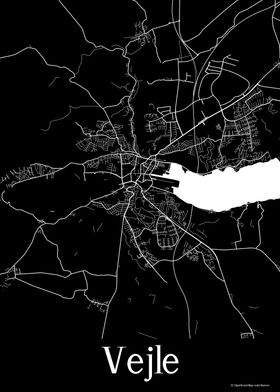 Vejle Denmark Black Map