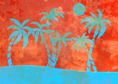 Sunset Blue Palm Trees
