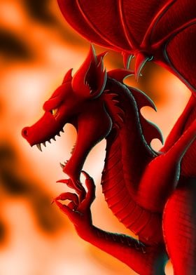 Welsh Dragon with Fire