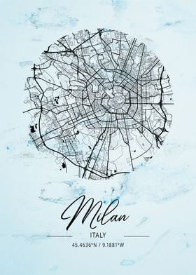 Milan Alpha Watercolor Map