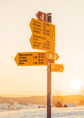 Signpost Winter Sunset