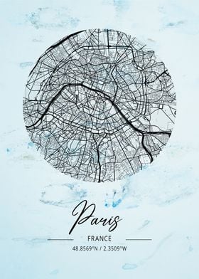 Paris Alpha Watercolor Map