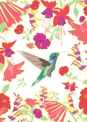 Flowers and hummingbird