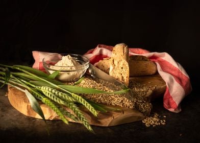 Rye flour and fresh bread