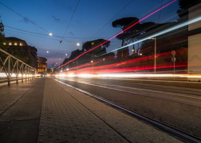 Evening city traffic light