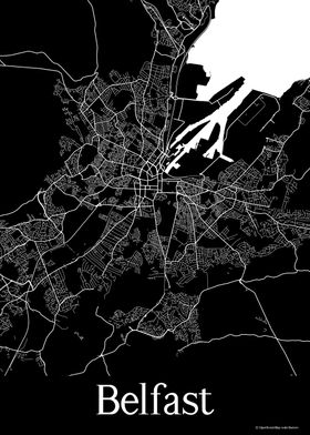 Belfast UK Black Map