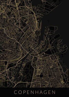 Copenhagen Map Black Gold