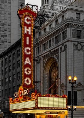 Chicago Theater Lit Up