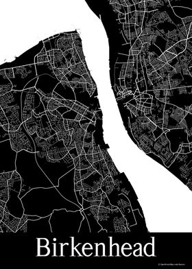 Birkenhead UK Black Map